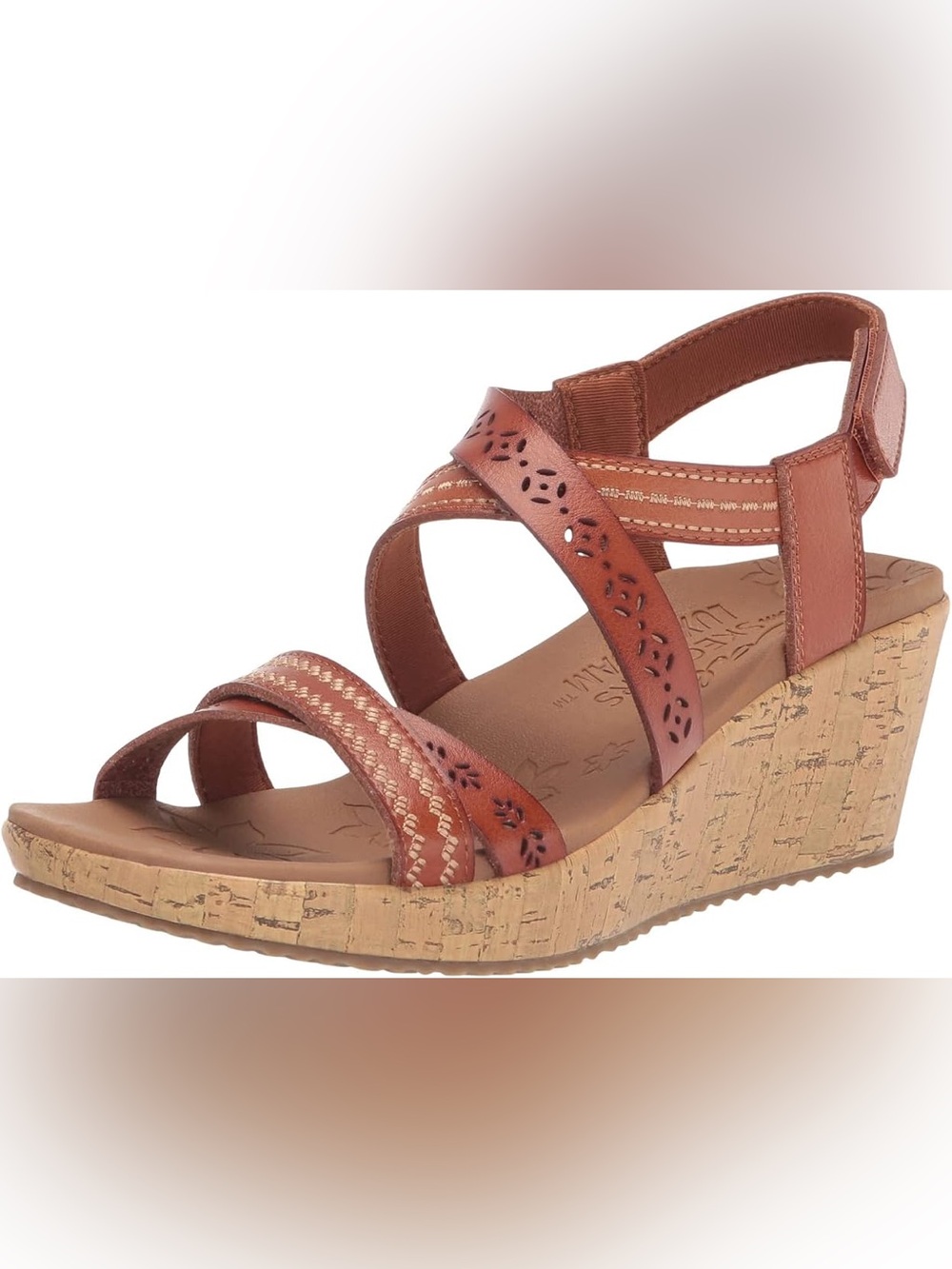Skechers Beverlee Delicate Glow Strappy Cork Wedge Faux Leather Brown Sandals
